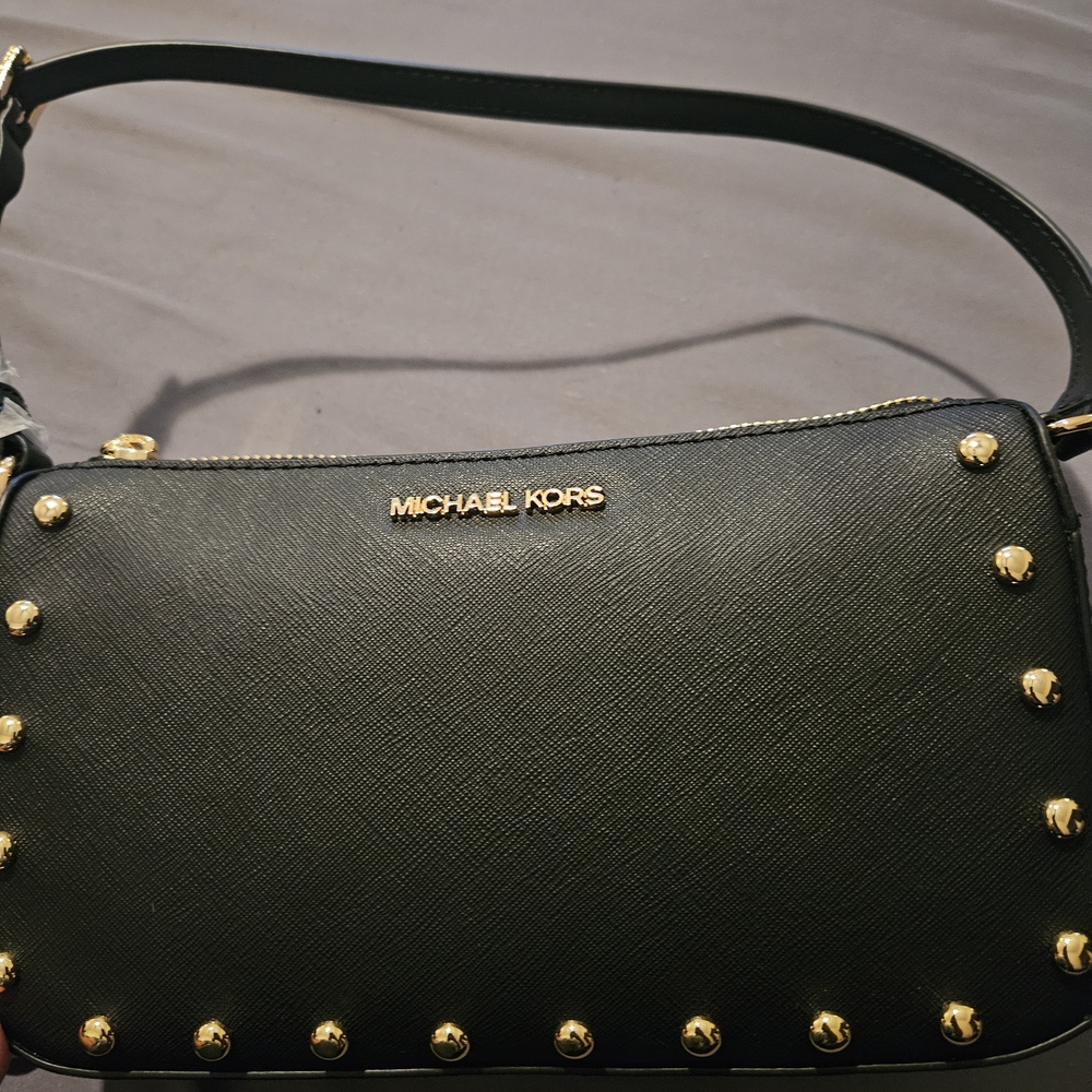 Michael Kors Black Shoulder Bag with Gold Accents